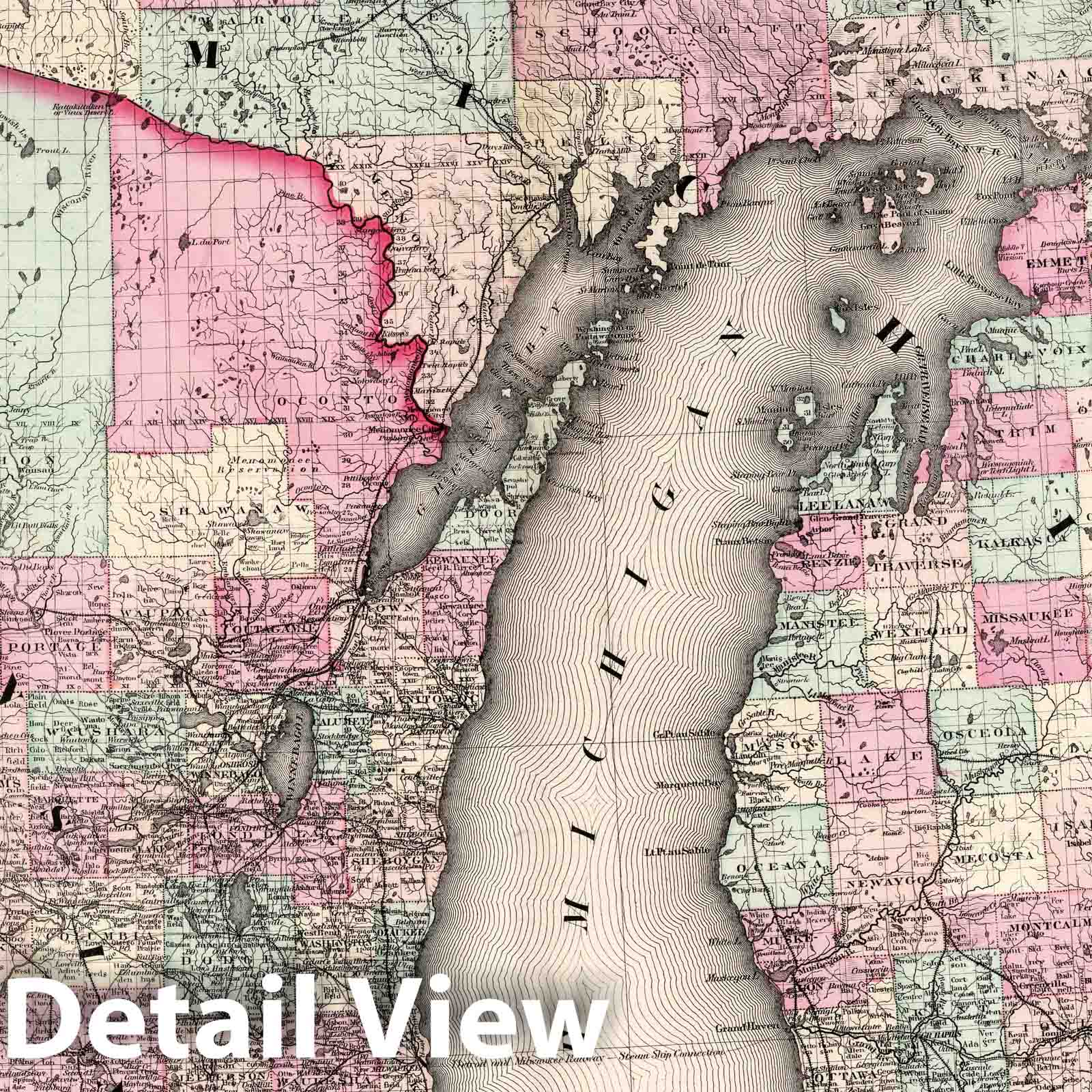 Michigan and Wisconsin - Survey Map, 1874 - Historical Map Print