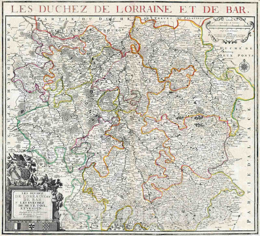 Historic Wall Map : Lorraine Region , France 1708 Les Duchez De Lorraine et De Bar. , Vintage Wall Art