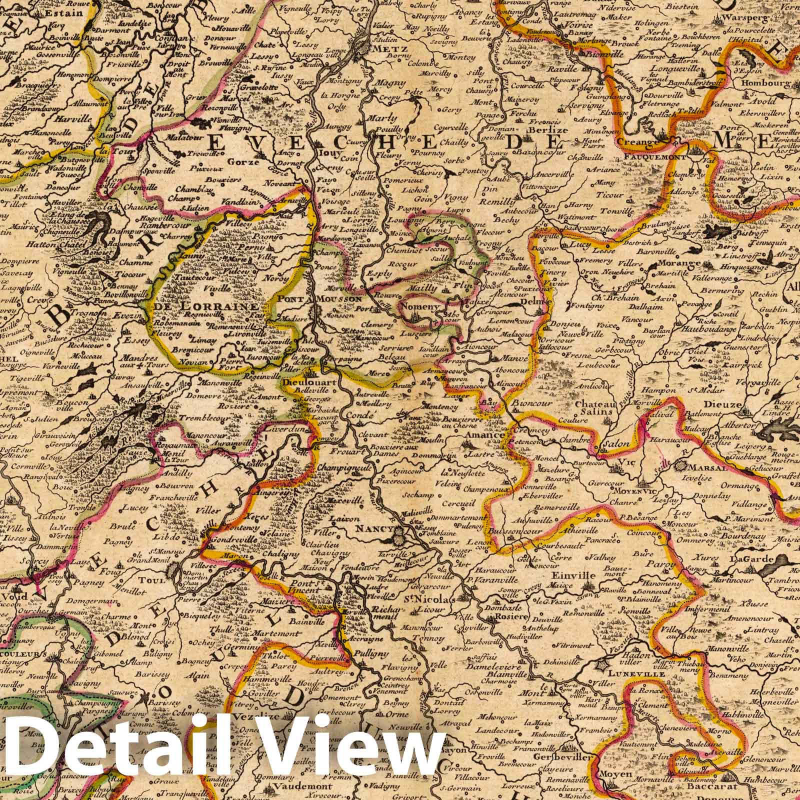 Lorraine and Bar France - River Map, 1708 - Historical Map Print