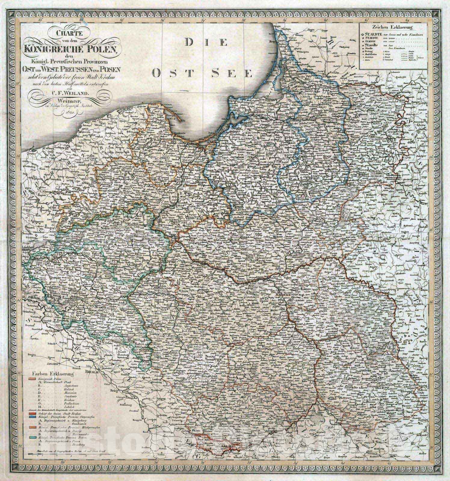 Poland, East Prussia, West Prussia, and Posen, 1820 - Historical Map Print