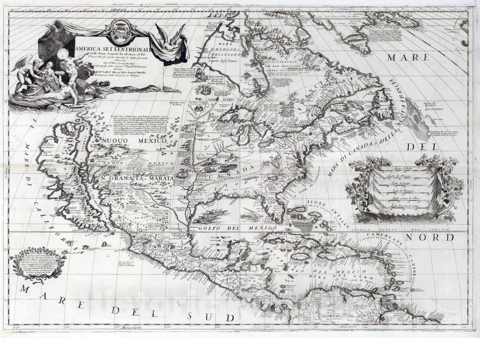Historic Map : 1693 Composite Map: America Settentrionale. - Vintage Wall Art
