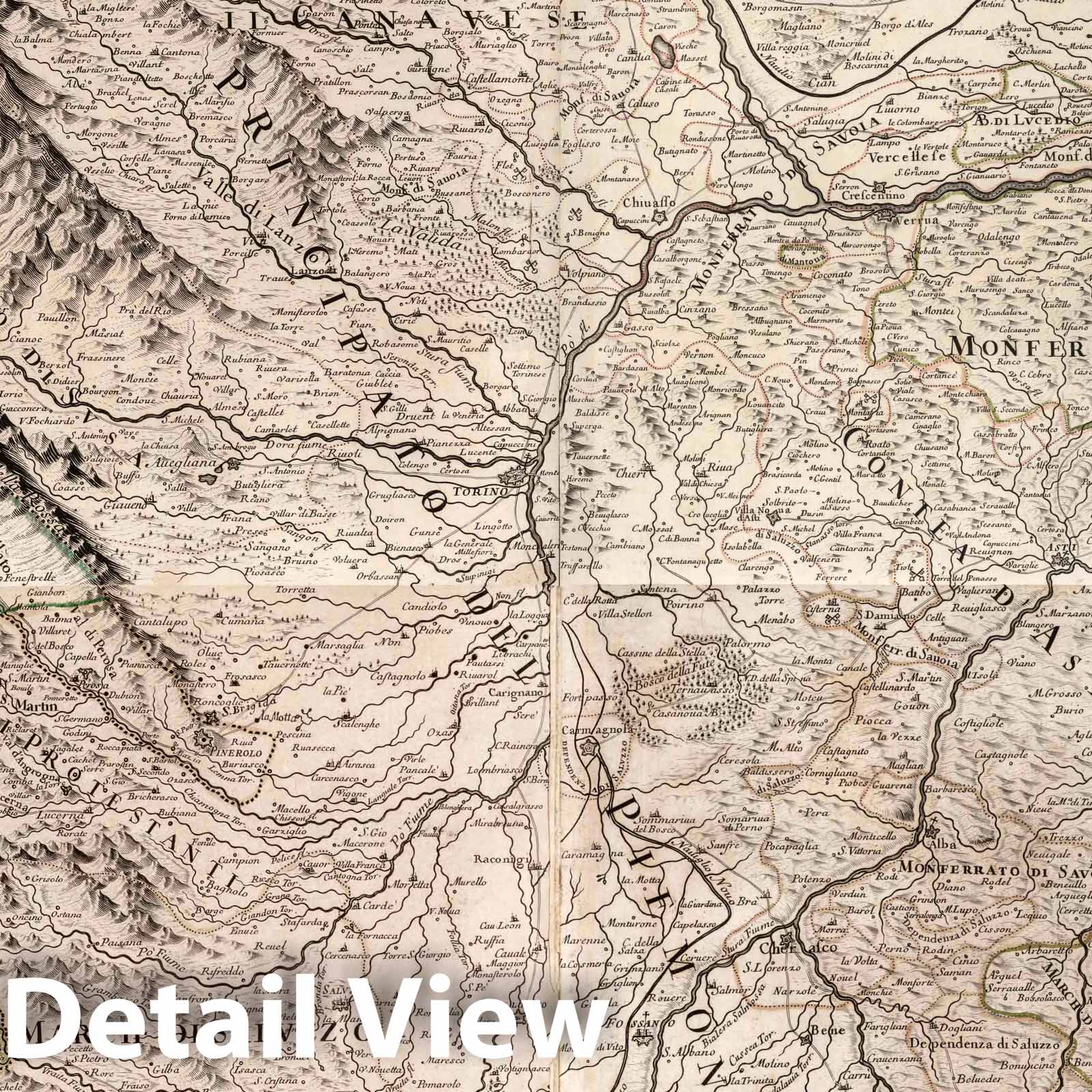 Piedmont, Aosta, Vercelli, Susa, Saluzzo, Asti, Canavese - Road Map, 1691
