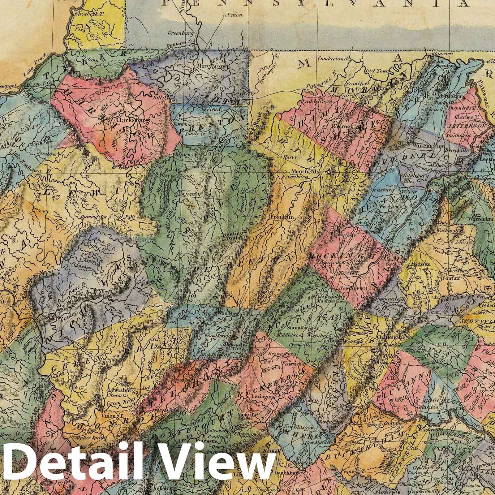 Virginia - River Map, 1823 - Historical Map Print