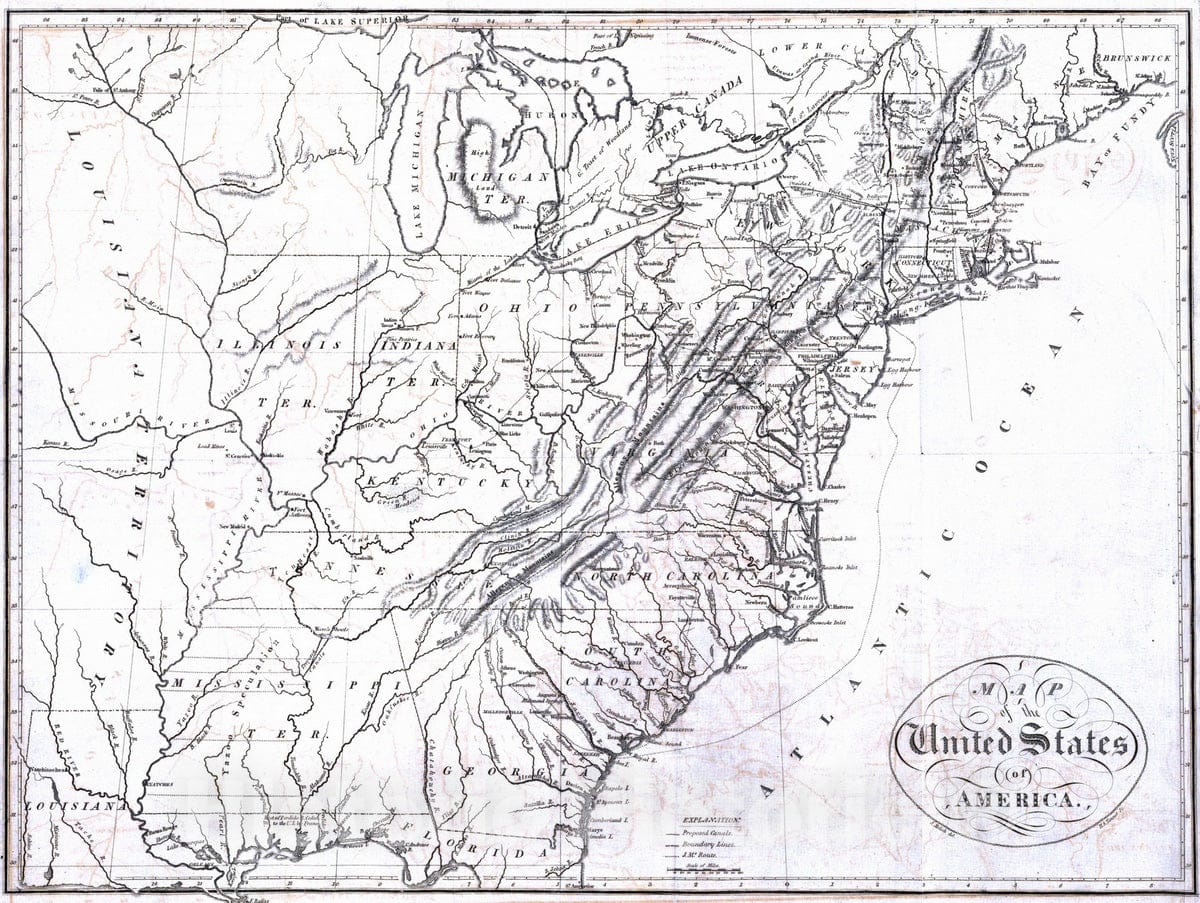 United States of America - Route Map, 1812 - Historical Map Print