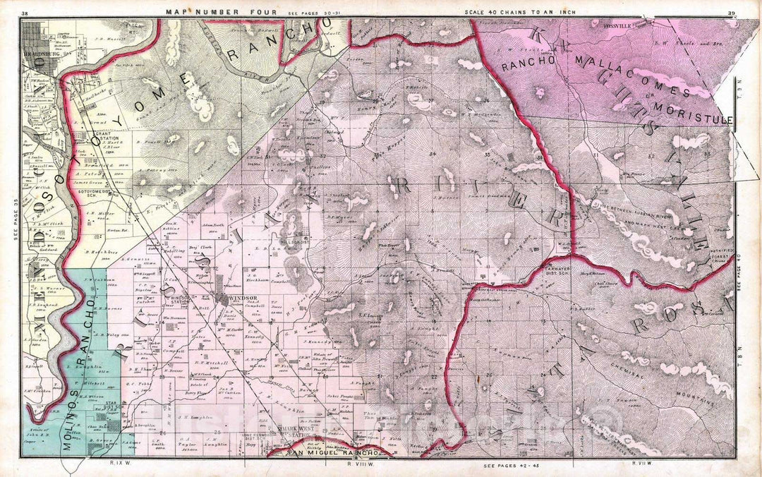 Historic Map : 1877 Mendocino, Russian River, Knights Valley, Santa Rosa Townships. - Vintage Wall Art
