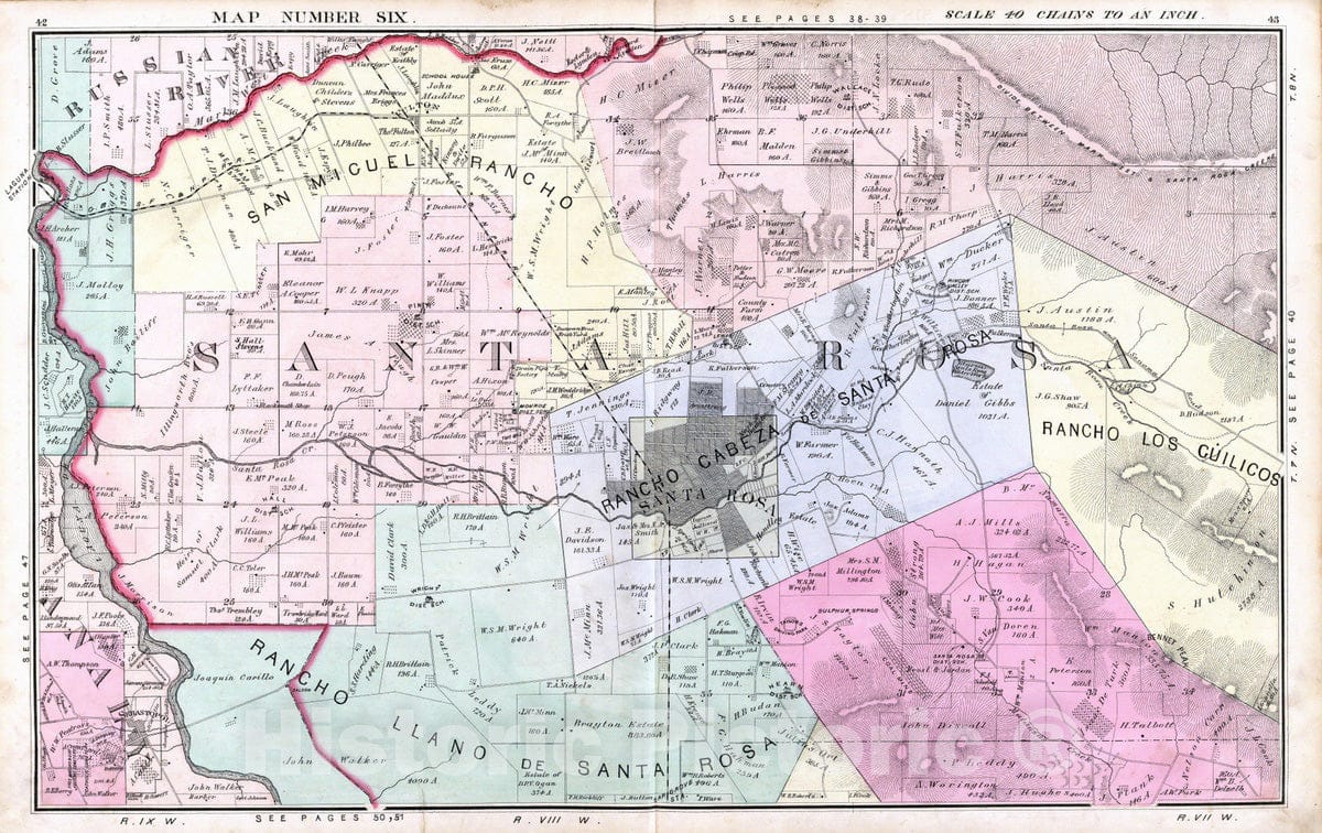 Historic Map : 1877 Russian River, Santa Rosa, Analy Townships. - Vintage Wall Art