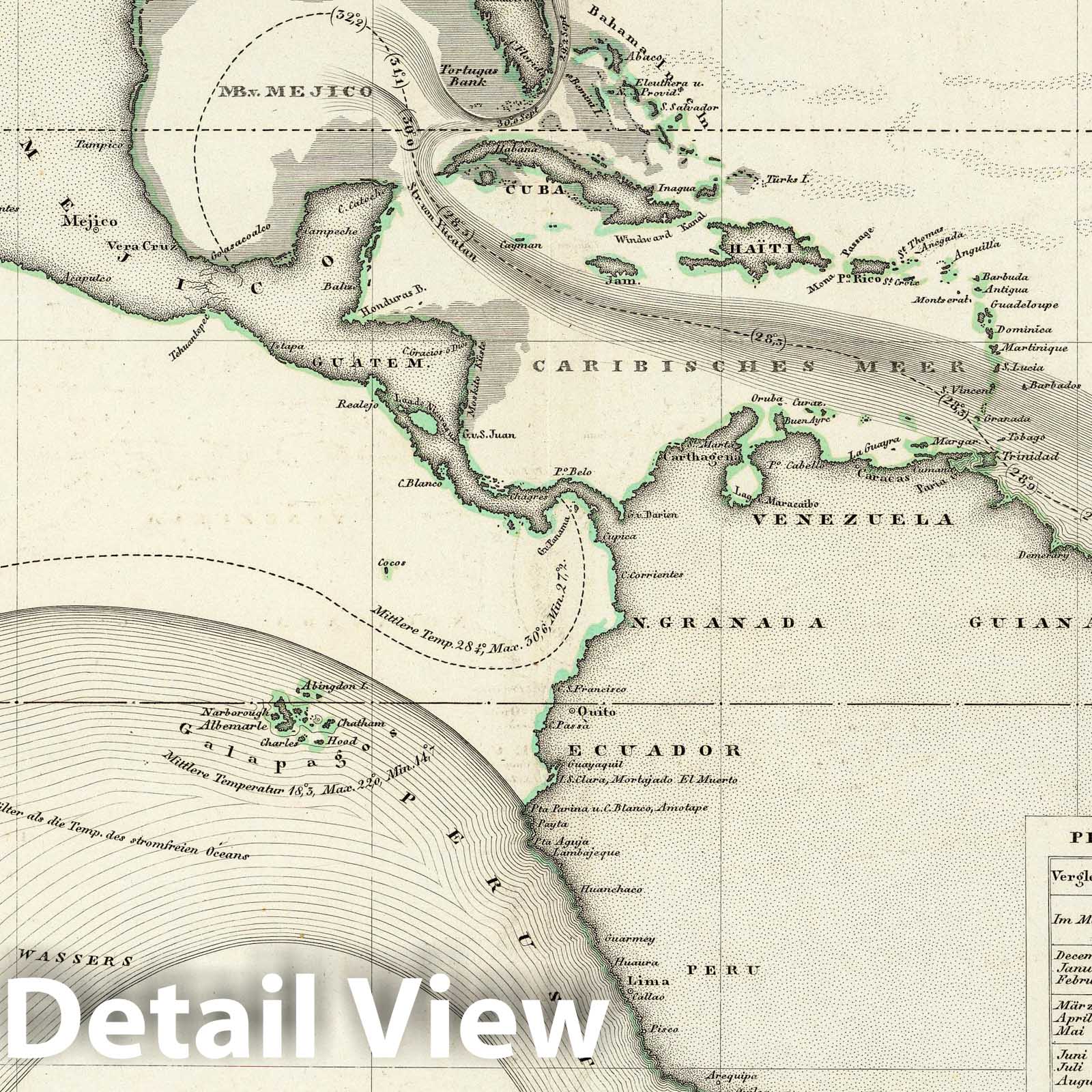 Atlantic and Pacific Ocean Currents - Physical Map, 1840
