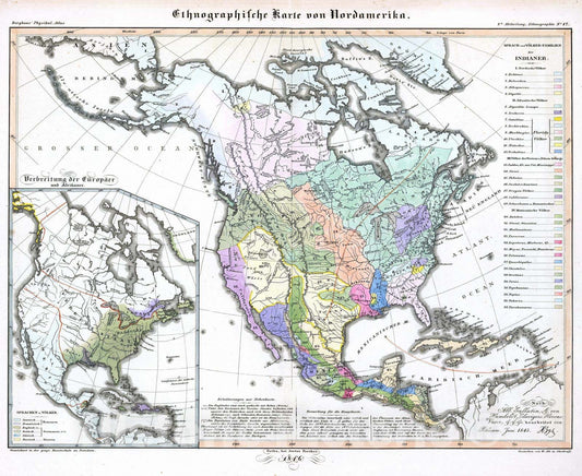 Historic Map : 1846 Ethnographische Karte von Nordamerika. - Vintage Wall Art