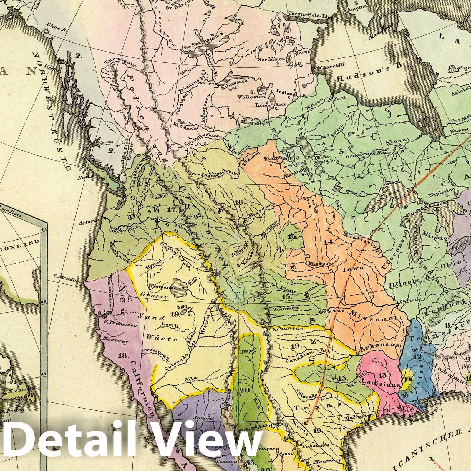 North America - Physical Map, 1846 - Historical Map Print