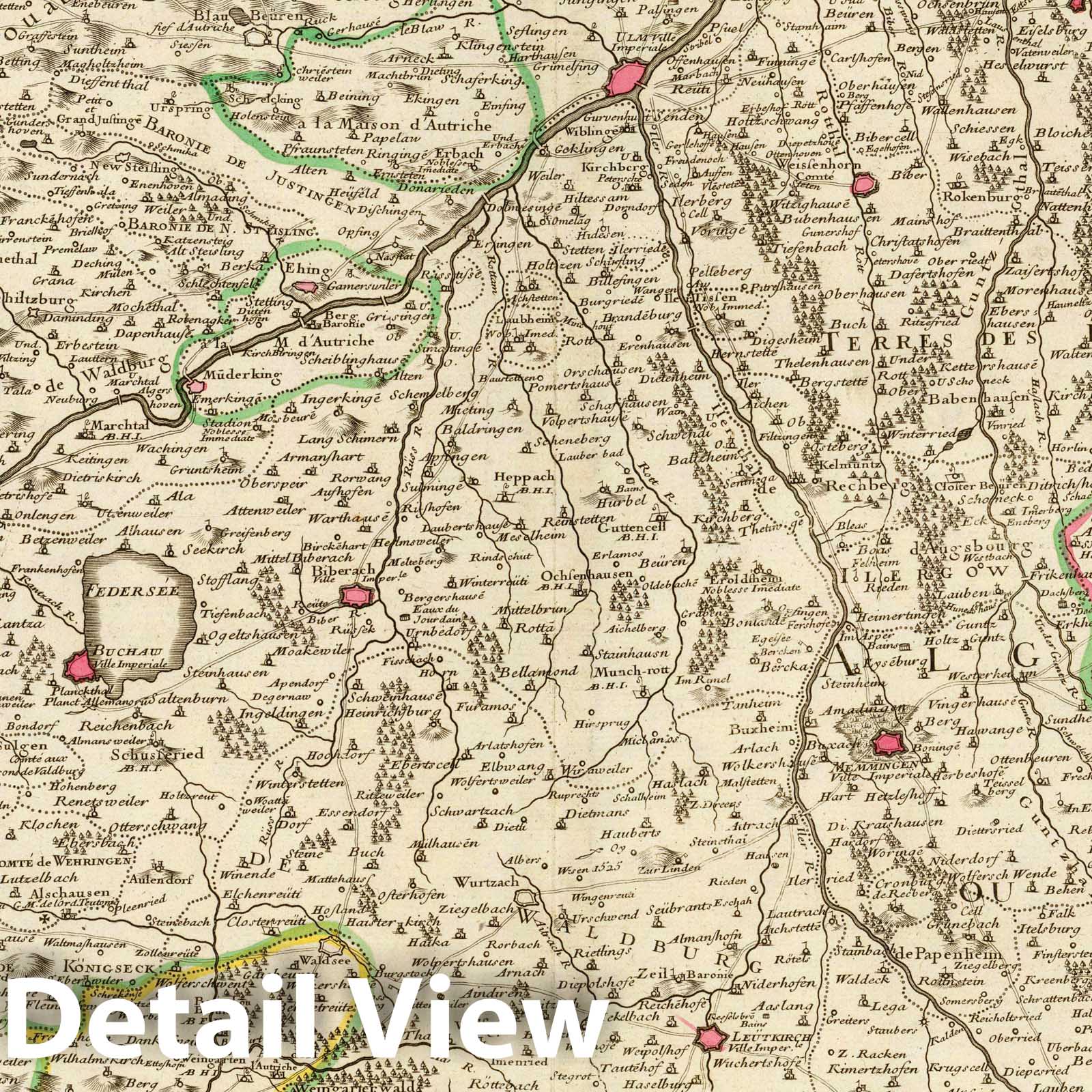 Southern Swabia - Route Map, 1704 by Guillaume de l'Isle