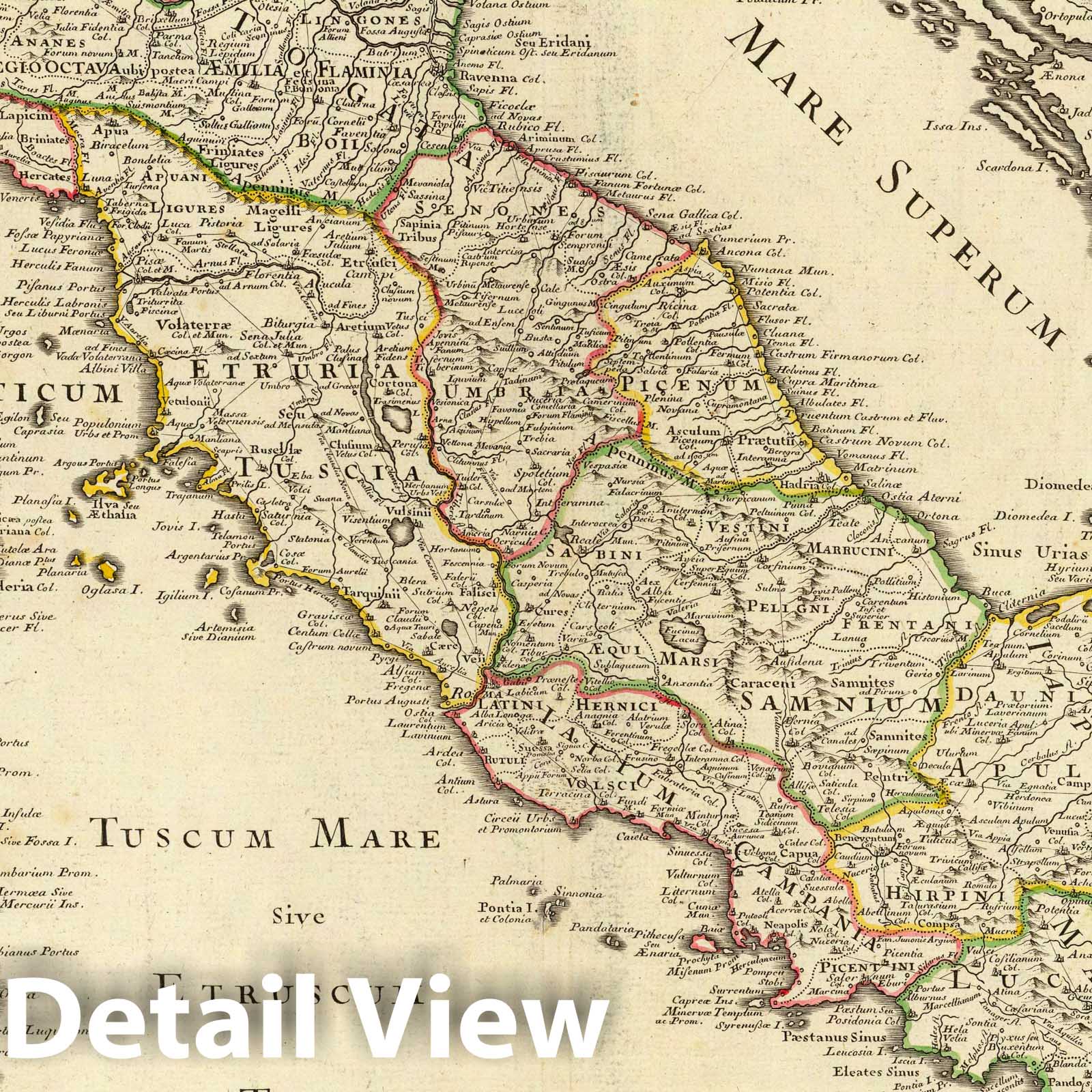 Ancient Italy - Route Map, 1715 - Historical Map Print