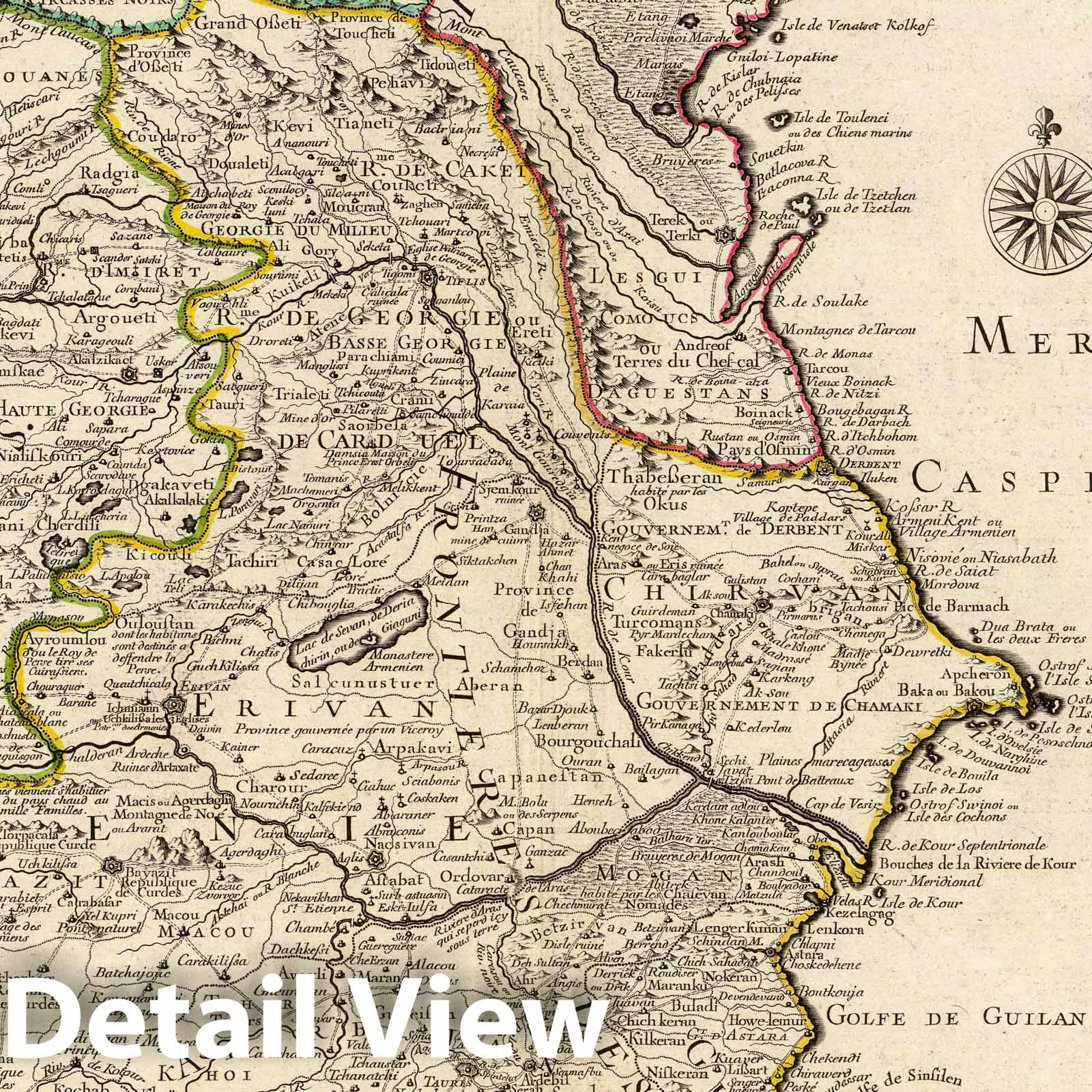 Caspian Sea Region - Route Map, 1723 - Historical Map Print