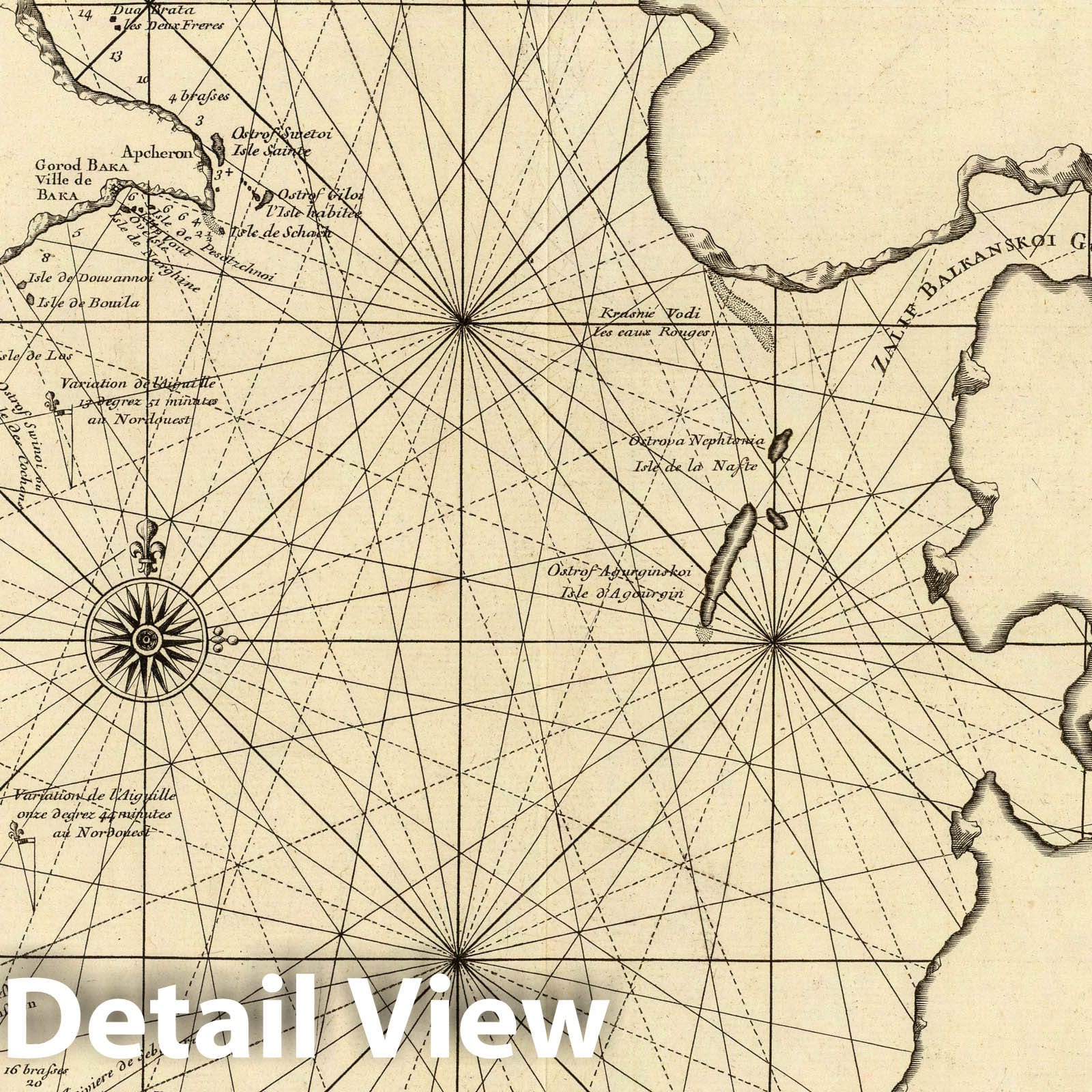 Caspian Sea - Persian Coast, 1721 - Historical Nautical Map Print