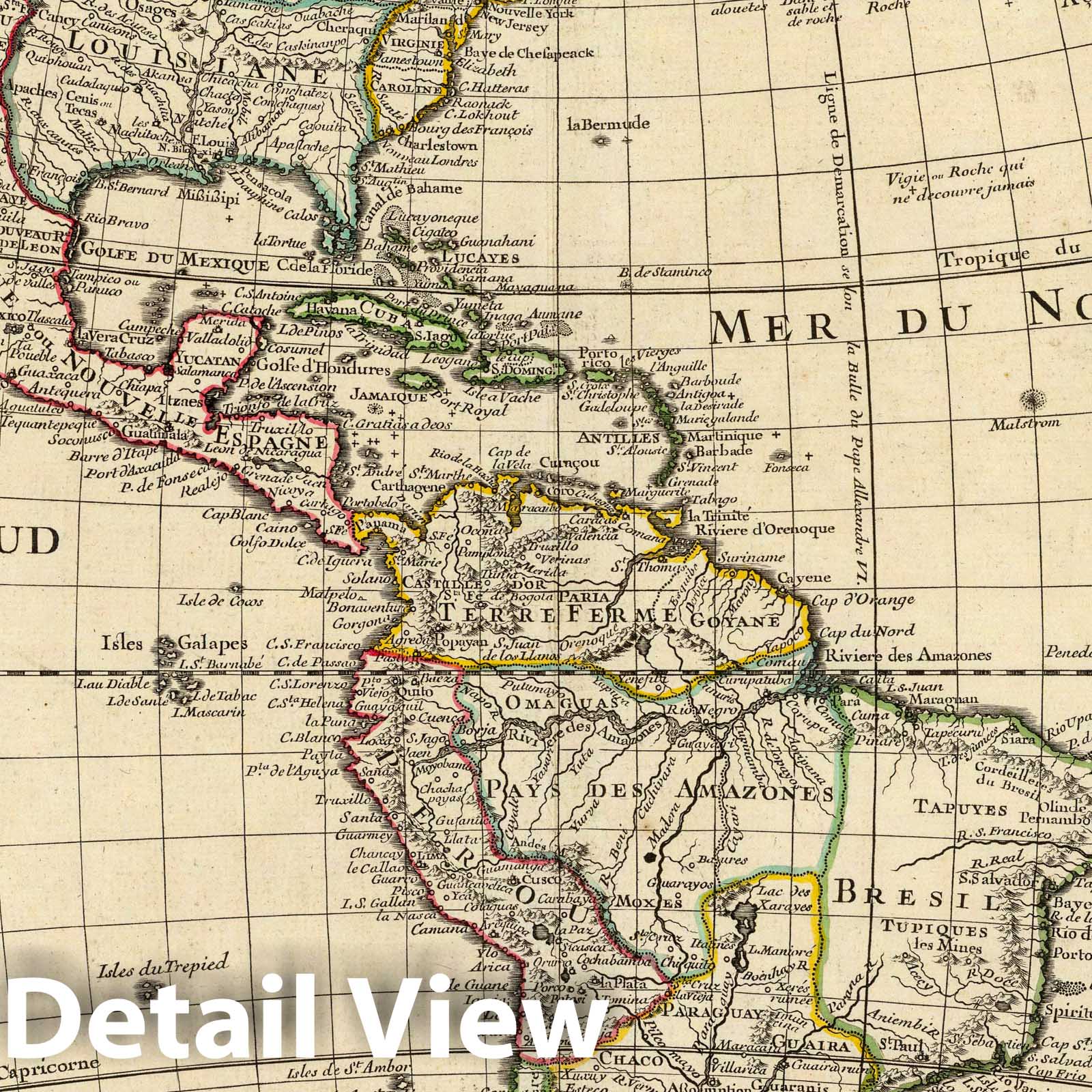 Americas - Route Map, 1722 - Historical Map Print by Delisle