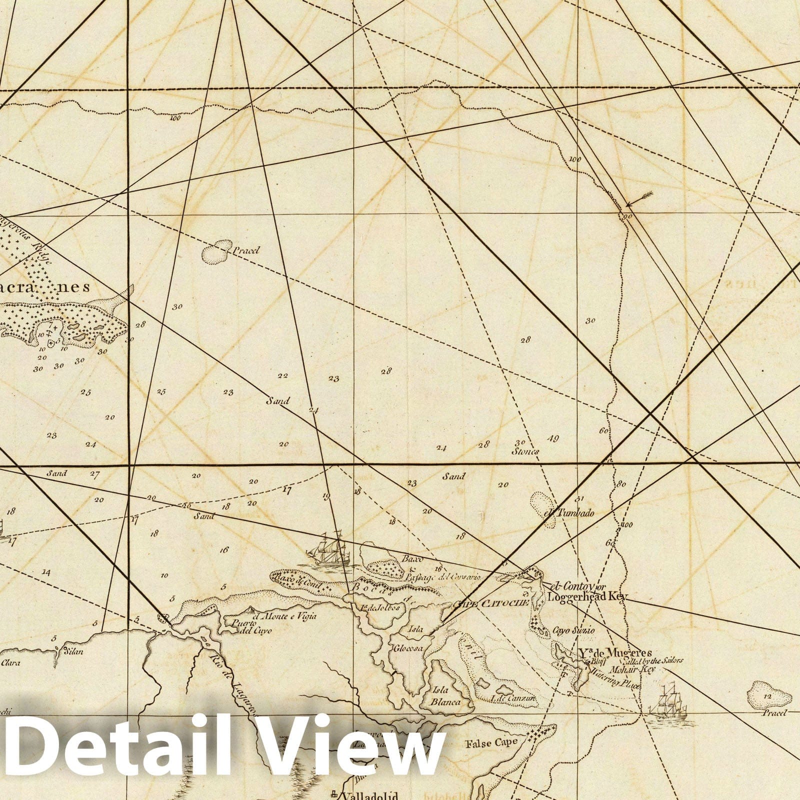 Yucatan Coast and Western Cuba - Nautical Chart, 1775 - Historical Map Print