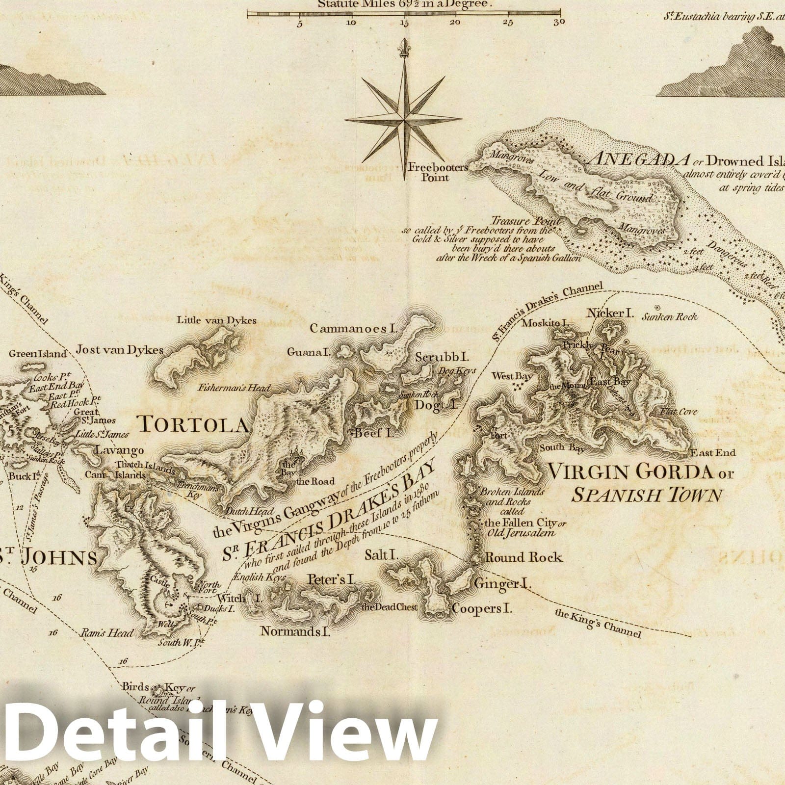 Virgin Islands and Puerto Rico - Nautical Chart, 1775 - Historical Map Print
