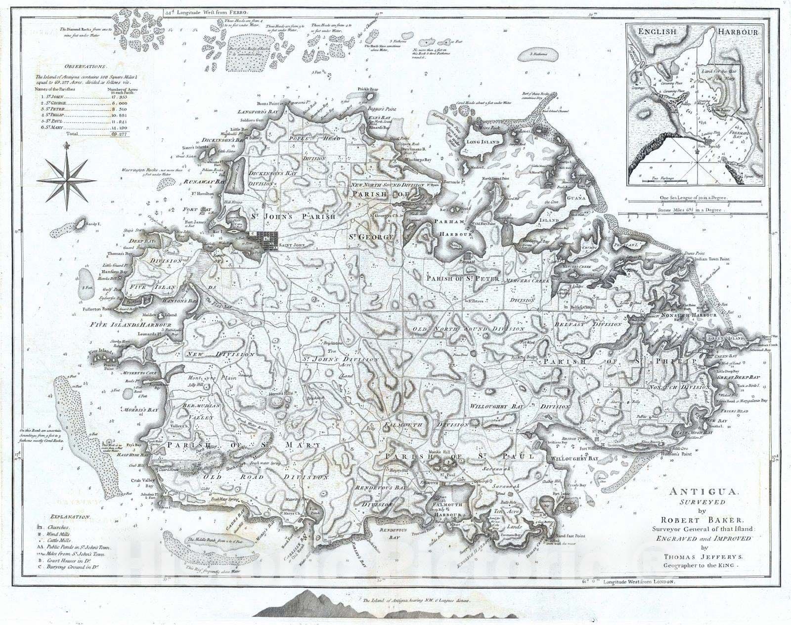 Antigua - Nautical Chart, 1775 - Historical Map Print