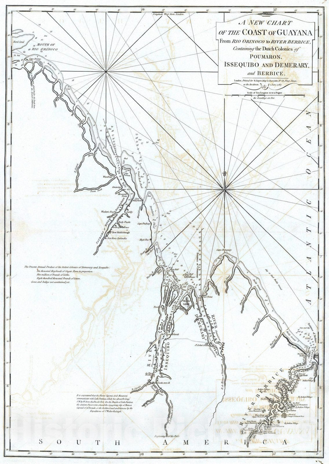 Historic Map : 1787 A new chart of the coast of Guyana from Rio Orinoco to River Berbice. - Vintage Wall Art