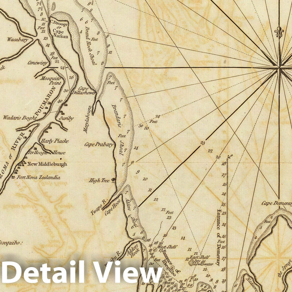Historic Map : 1787 A new chart of the coast of Guyana from Rio Orinoco to River Berbice. - Vintage Wall Art