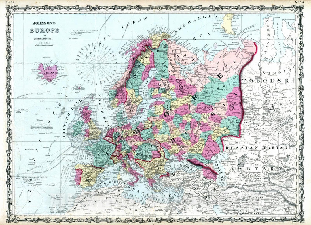 Historic Wall Map : 1860 Europe. - Vintage Wall Art