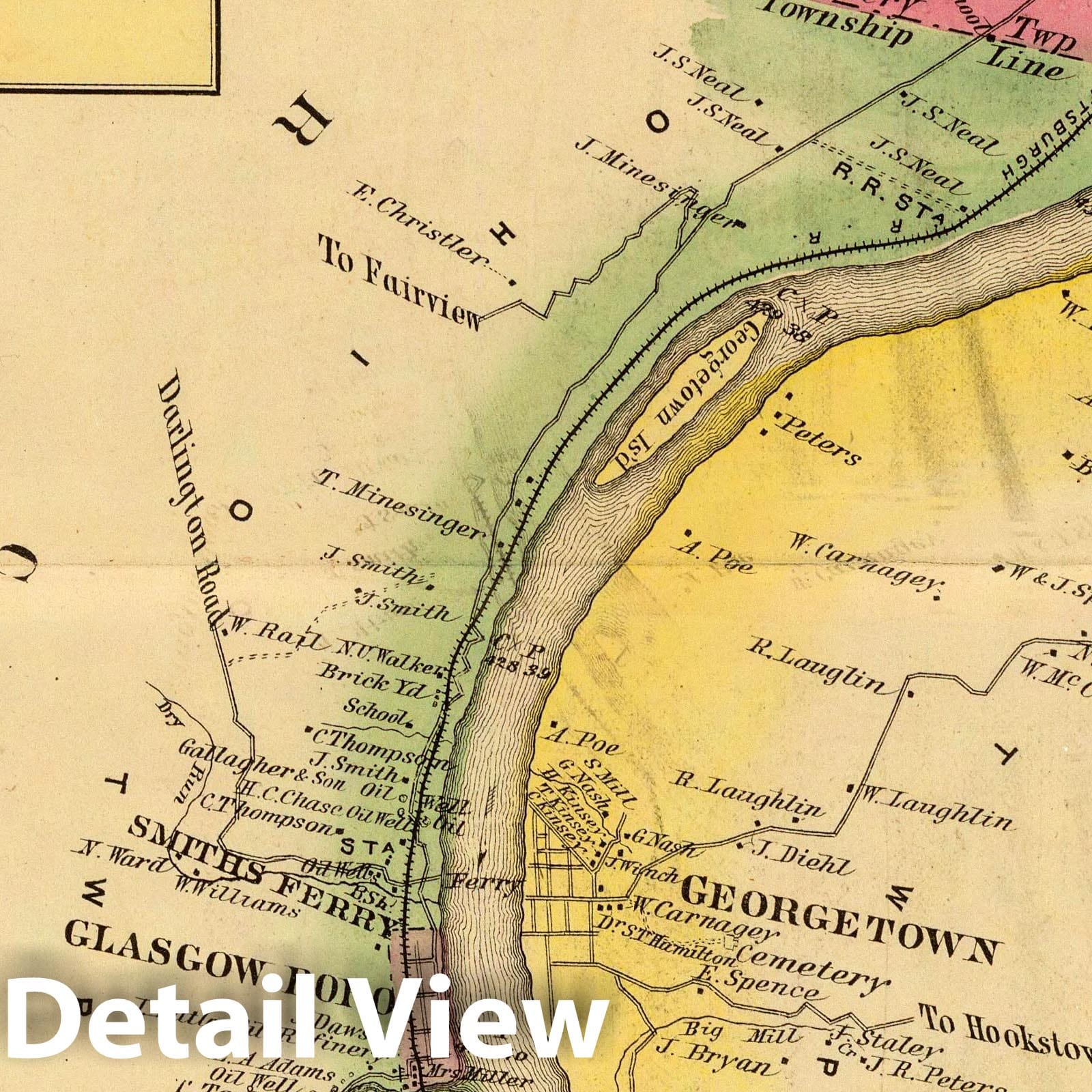 Historic Map : 1877 Upper Ohio River and Valley part III, 32 to 46 miles below Pittsburgh (with) Smiths Ferry, Glasgow, Industry. - Vintage Wall Art