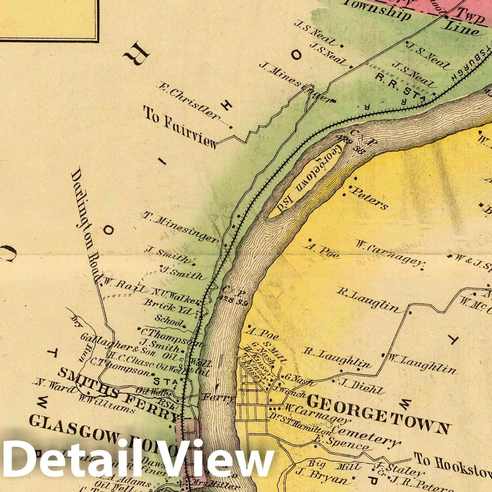 Historic Map : 1877 Upper Ohio River and Valley part III, 32 to 46 miles below Pittsburgh (with) Smiths Ferry, Glasgow, Industry. - Vintage Wall Art