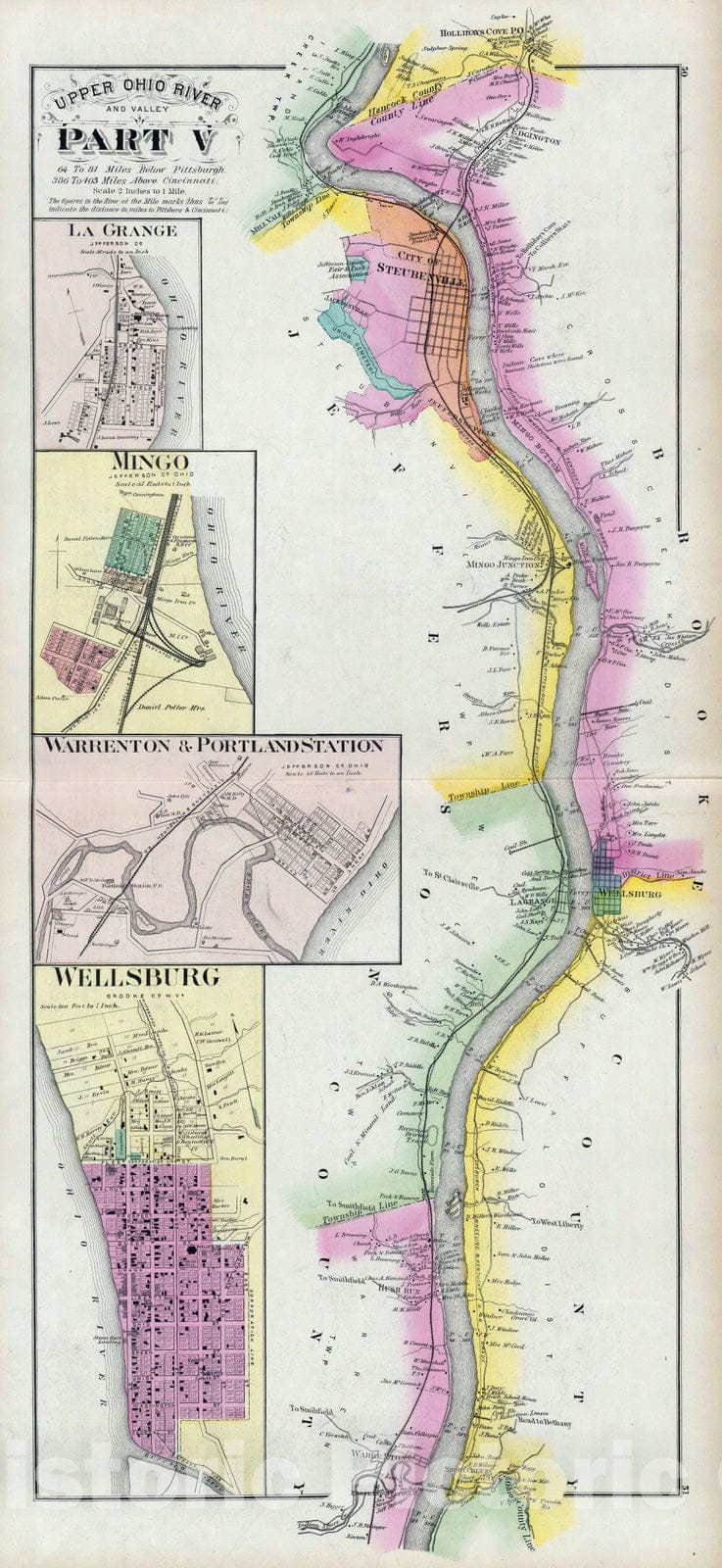 Historic Map : 1877 Upper Ohio River and Valley part V, 64 to 81 miles below Pittsburgh - Vintage Wall Art