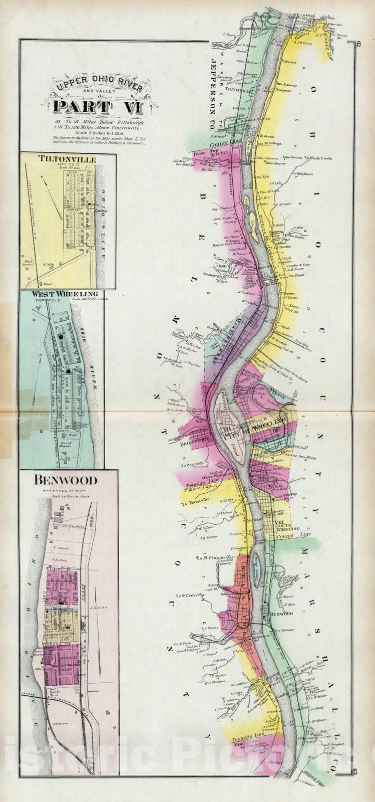 Historic Map : 1877 Upper Ohio River and Valley part VI, 81 to 97 miles below Pittsburgh, (with) Tiltonville, O, West Wheeling, O, Benwood, W. Va.
