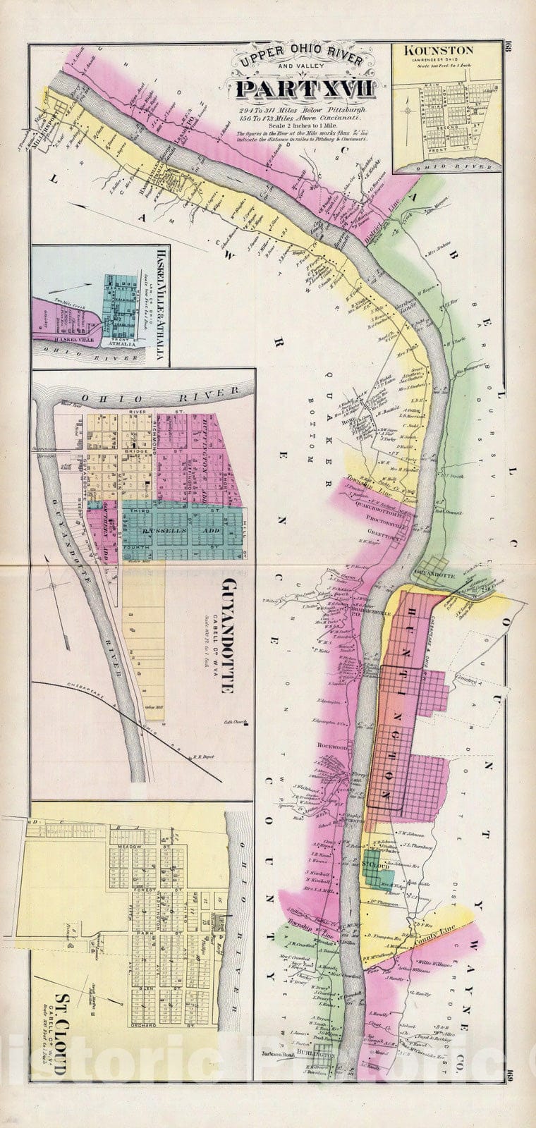 Historic Map : 1877 Upper Ohio River and Valley part XVII, (with) South Point, Ohio, Russell, Arigo City, Sandy City, Hampton City, Ky. V1