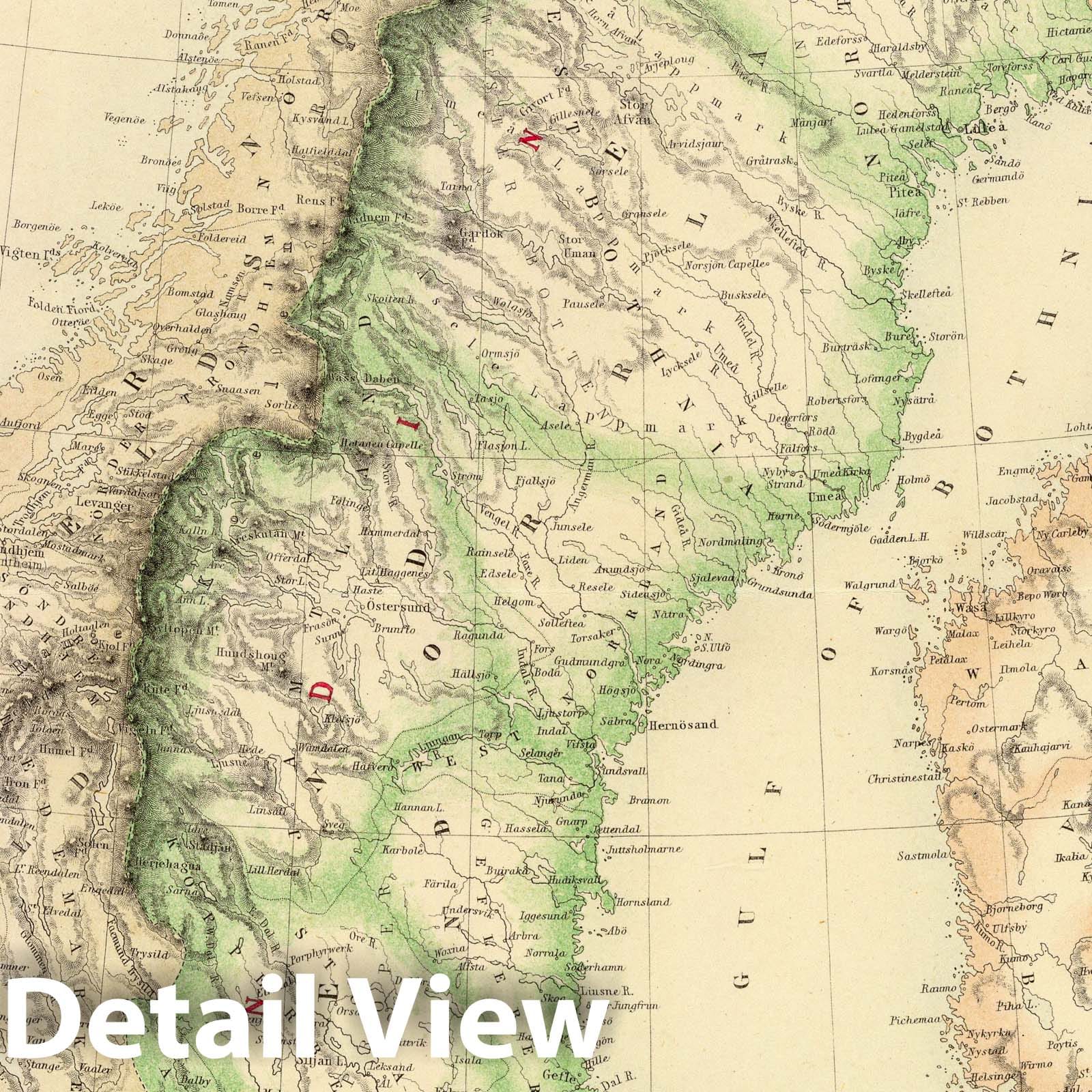 Sweden and Norway with Russian Finland and Stockholm Environs, 1872 - Historical Map Print