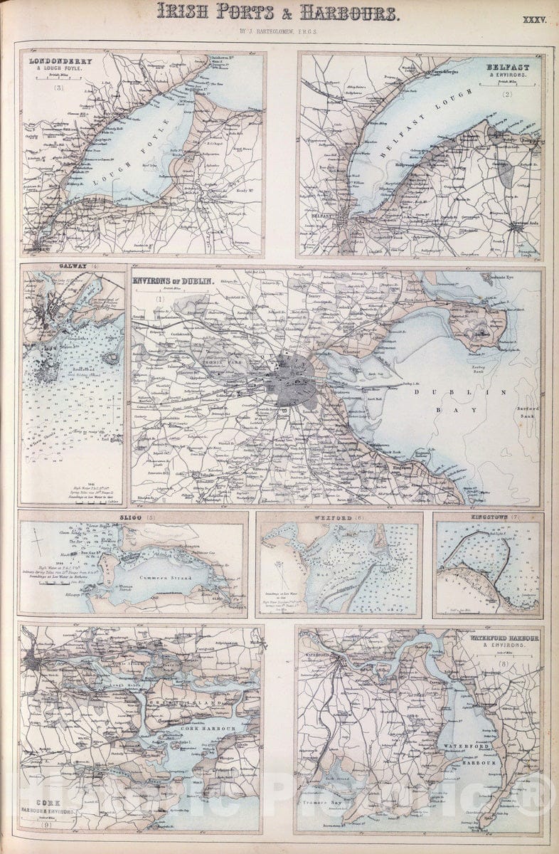 Historic Map : 1872 Irish Ports & Harbours. - Vintage Wall Art