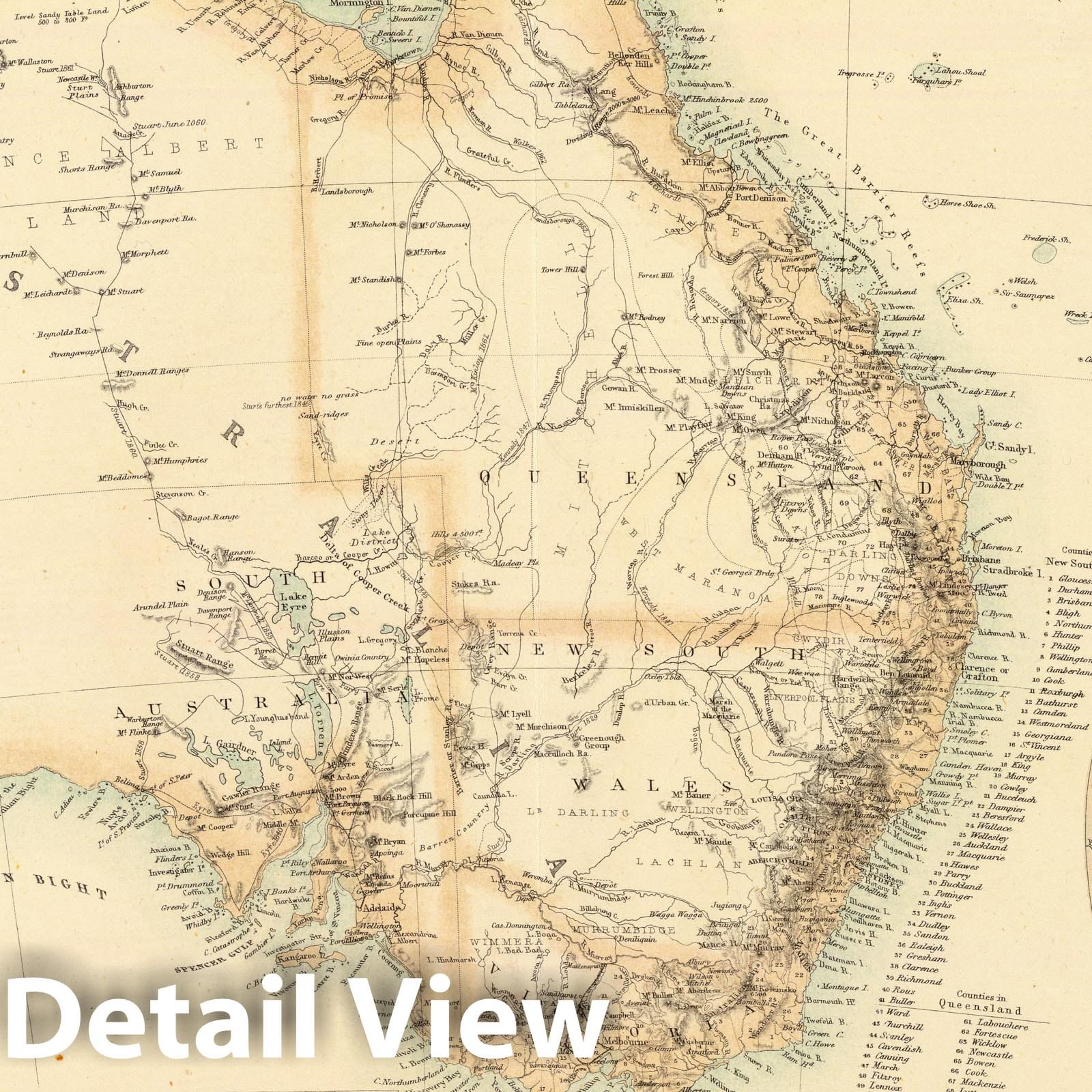 Australia and New Zealand, 1872 - Historical Map Print