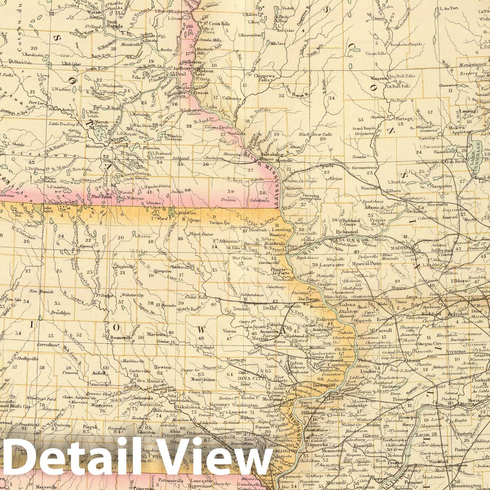 Michigan, Illinois, Wisconsin, Iowa, Indiana, Nebraska, Minnesota 1872 Historical Map Print