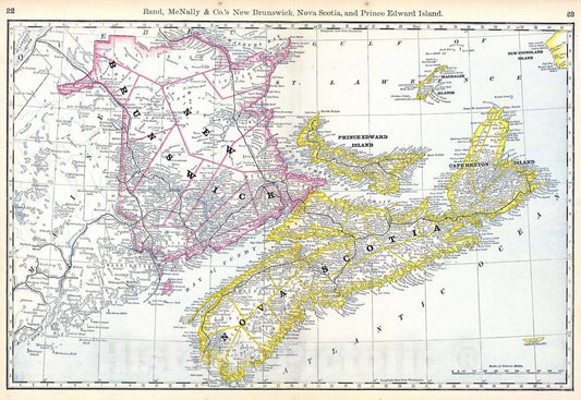 Historic Map : National Atlas - 1879 New Brunswick, Nova Scotia, and Prince Edward Island. - Vintage Wall Art