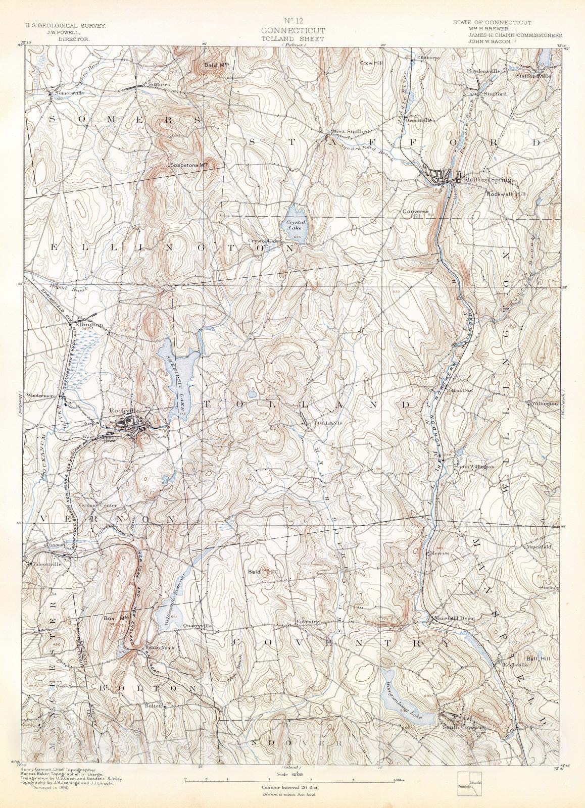 Historic Map : 1893 12. Tolland sheet. - Vintage Wall Art