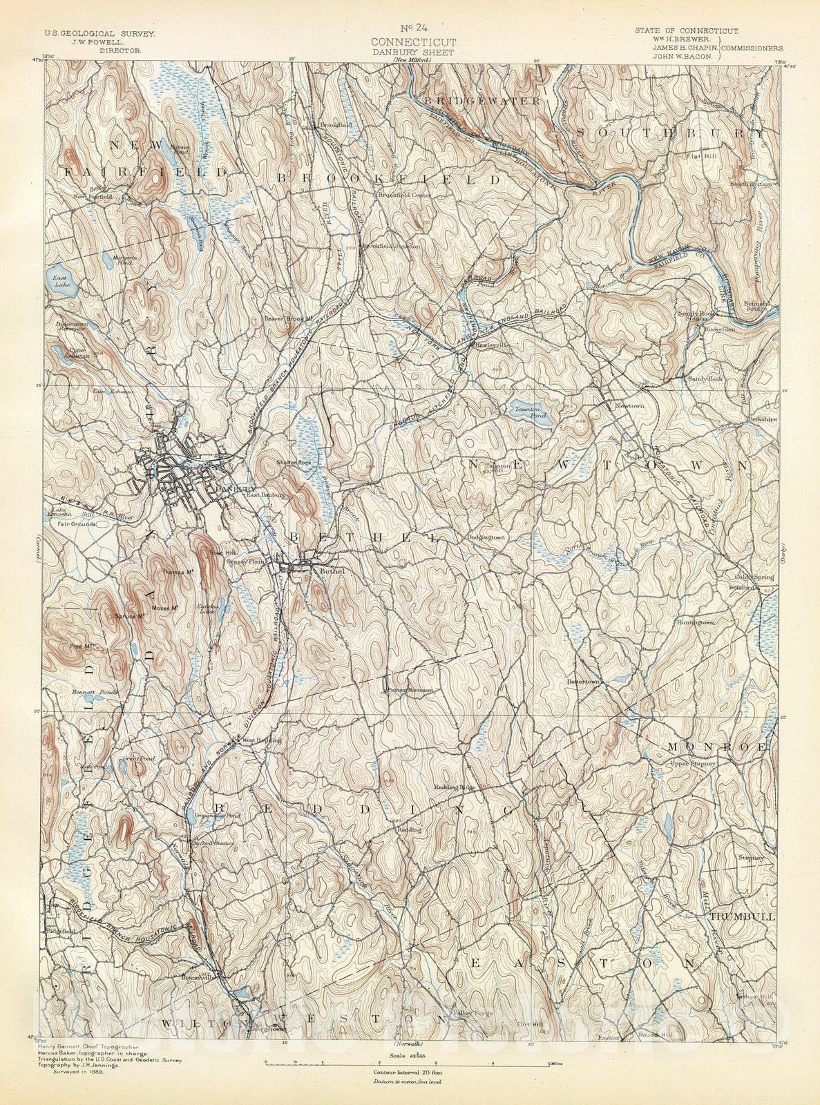 Historic Map : 1893 24. Danbury sheet. - Vintage Wall Art