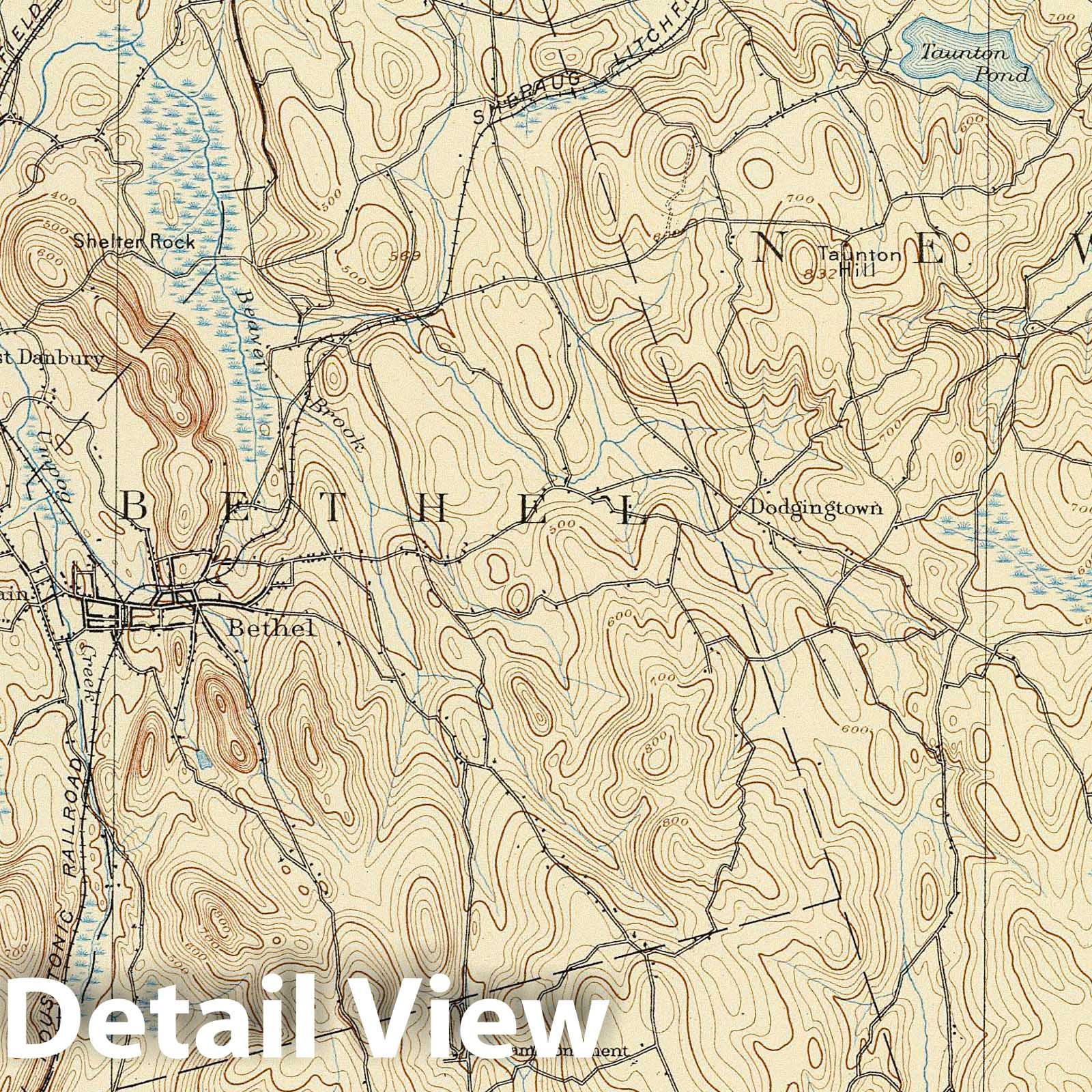 Connecticut: Danbury Sheet - Railroad Map, 1893 - Historical Topographic Print