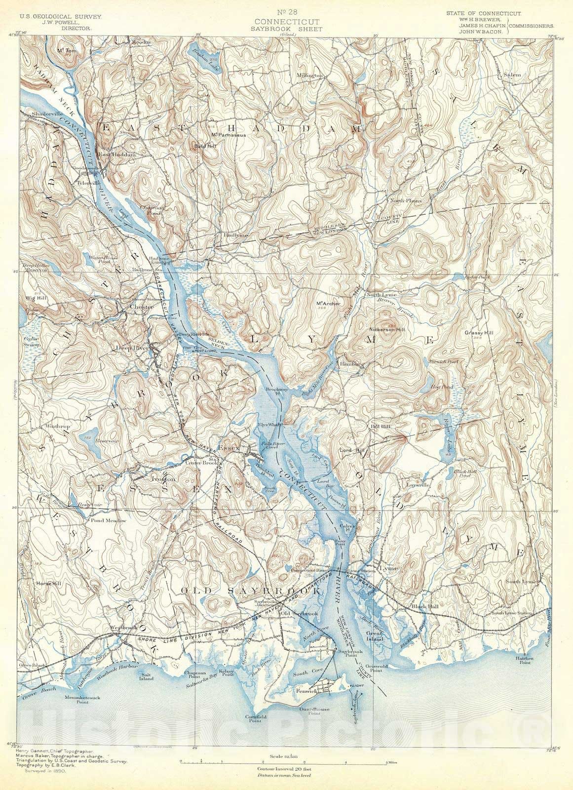 Historic Map : 1893 28. Saybrook sheet. - Vintage Wall Art
