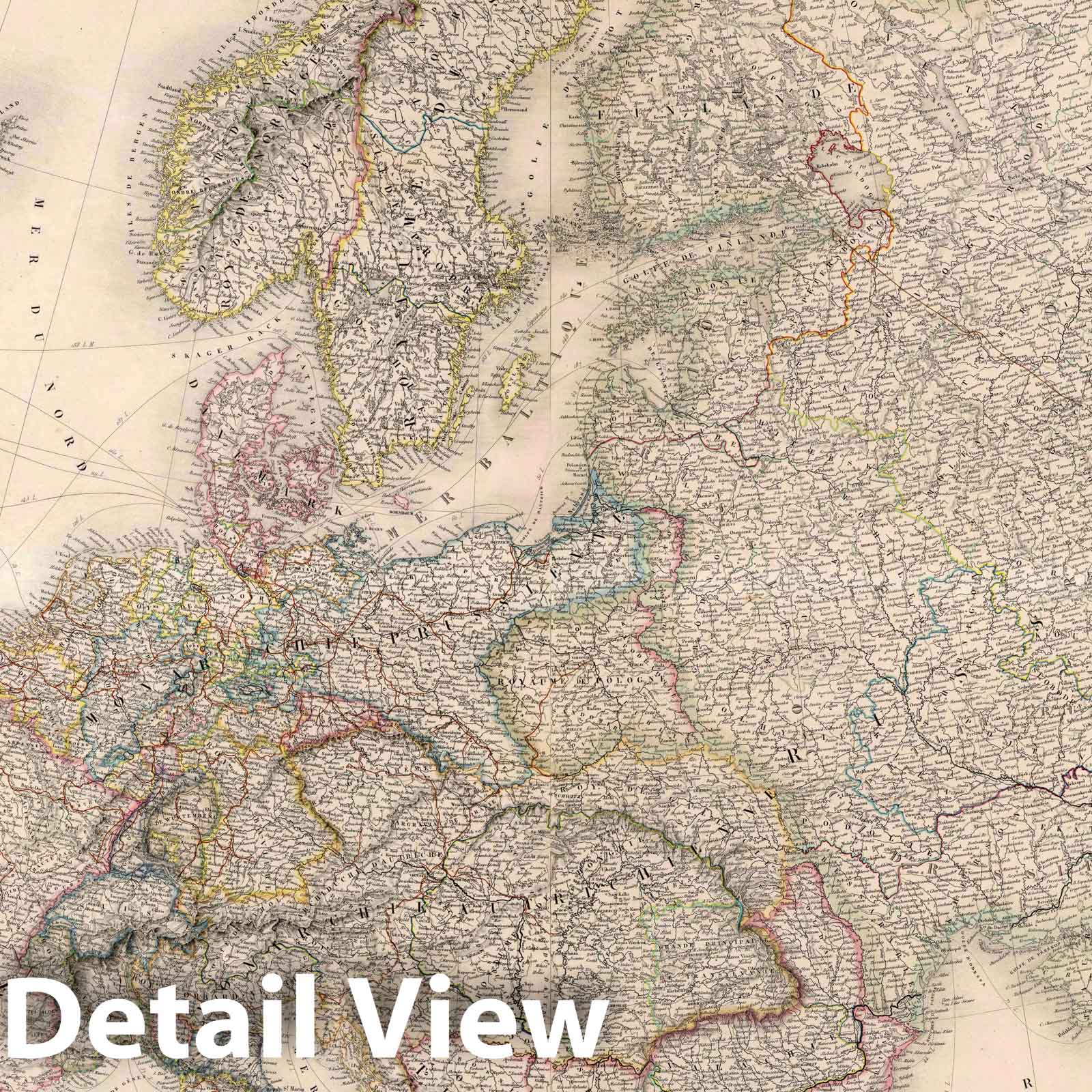 Europe: Physical and Political Map, 1853 - Historical Map Reproduction