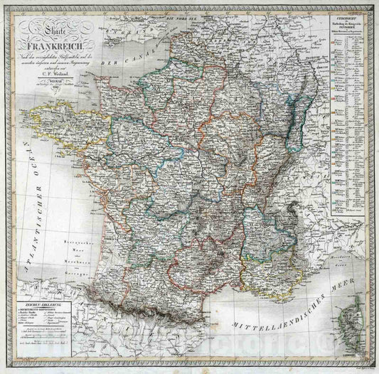 Historic Map : France, 1819 XXV. France. , Vintage Wall Art