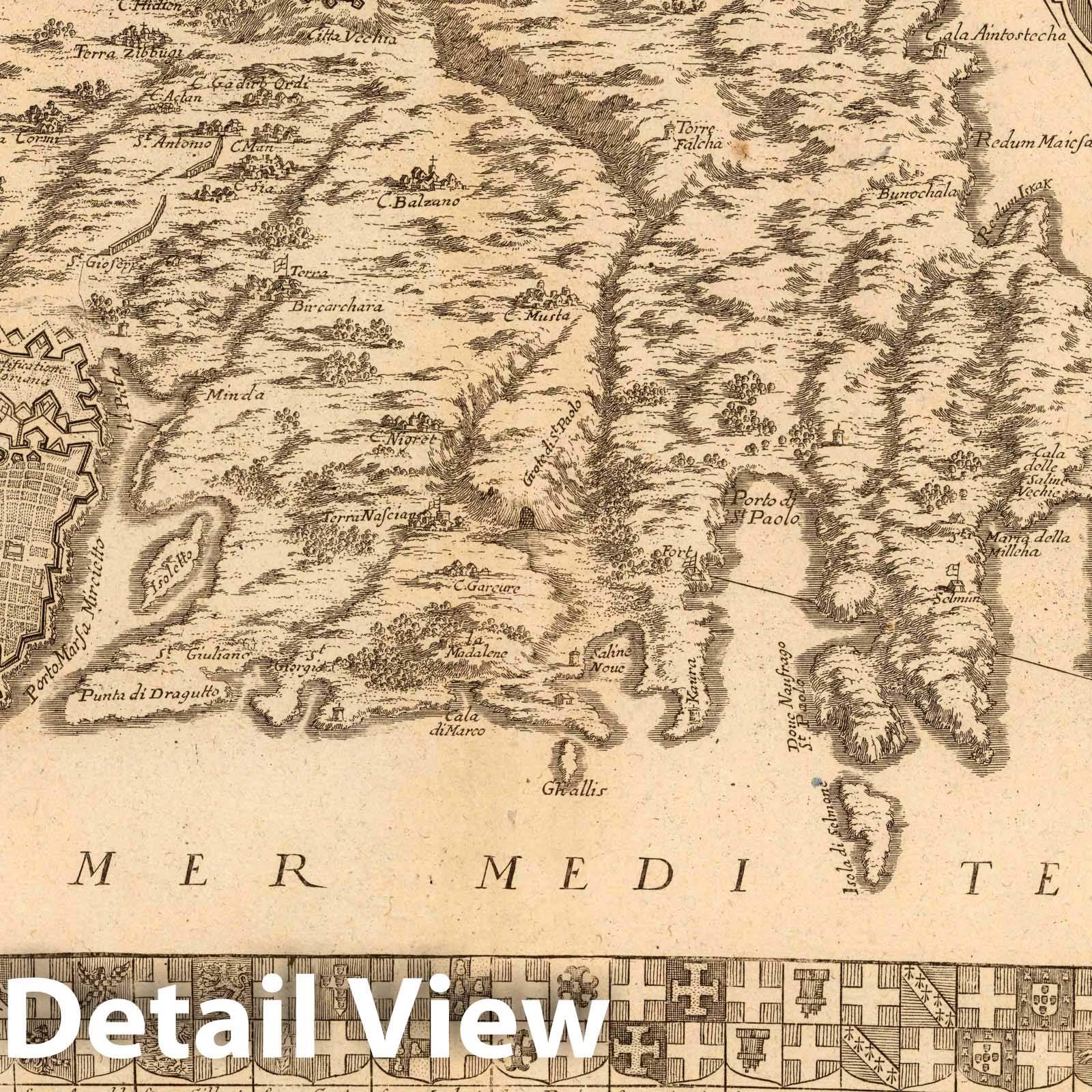 Malta - River Map, 1722 - Historical Map Print