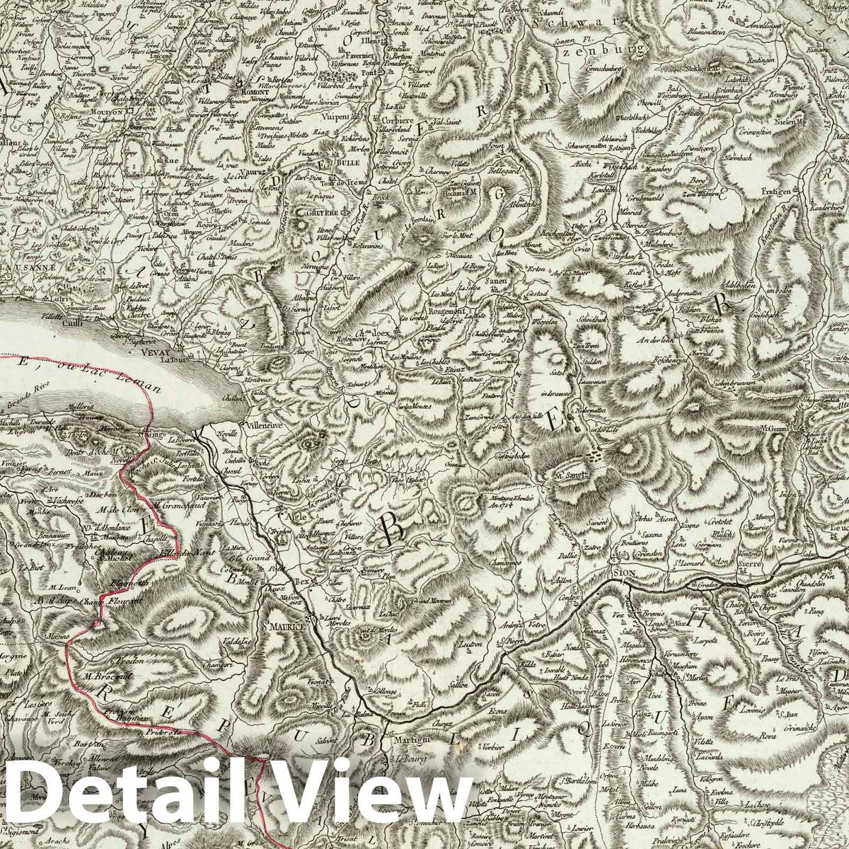 Western and Southern Switzerland and Valais - River Map, 1802 - Historical Map Print