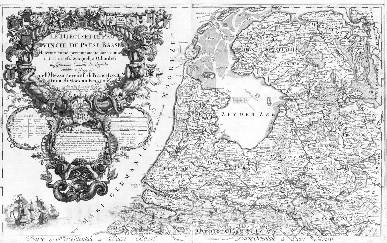 Historic Wall Map : Belgium, , Europe 1689 Le diecisette provincie de Paesi Bassi. 46-47 , Vintage Wall Art