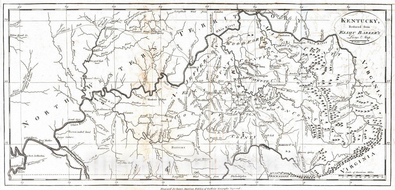 Historic Map : National Atlas - 1795 Kentucky. - Vintage Wall Art