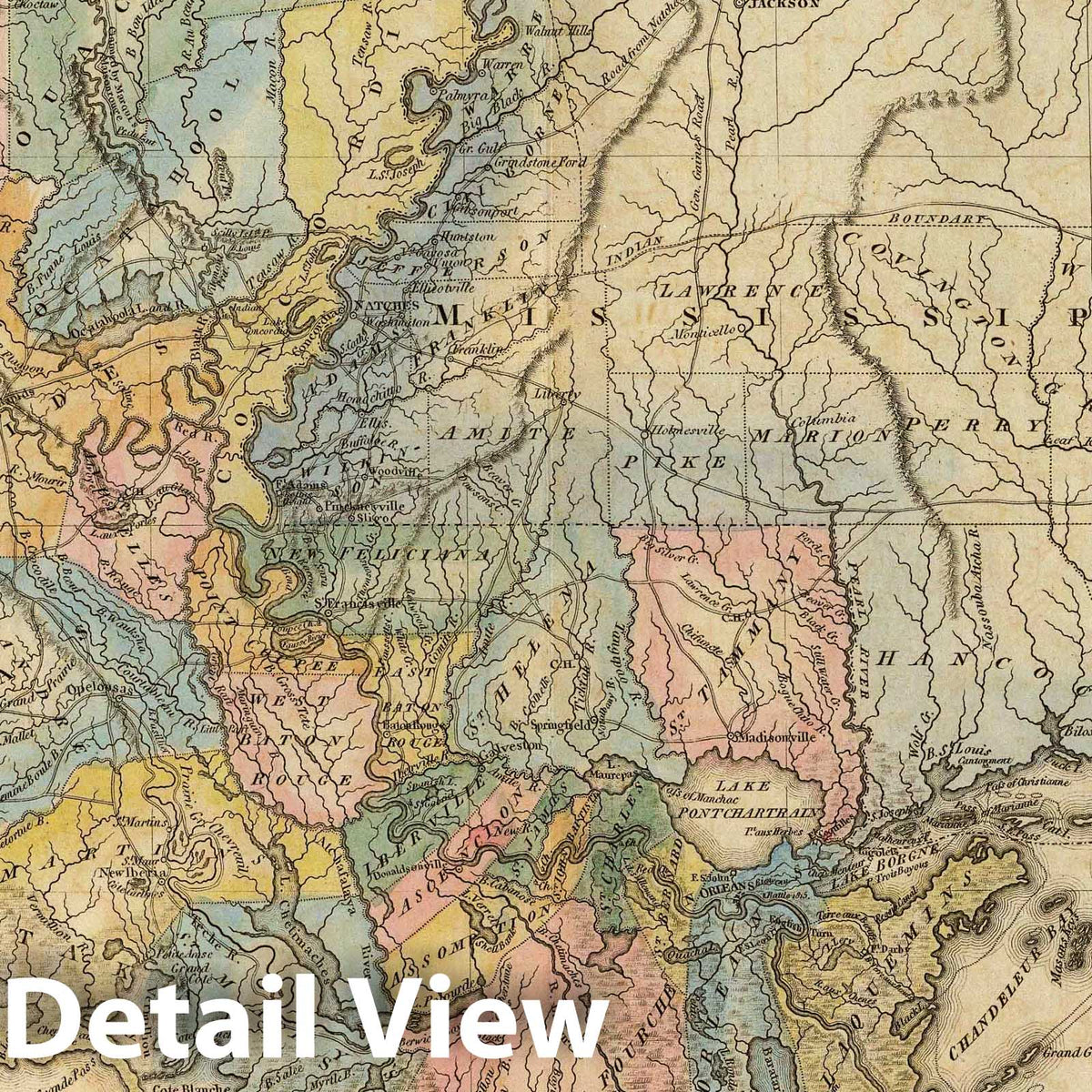 Louisiana - River Map, 1823 - Historical Map Print