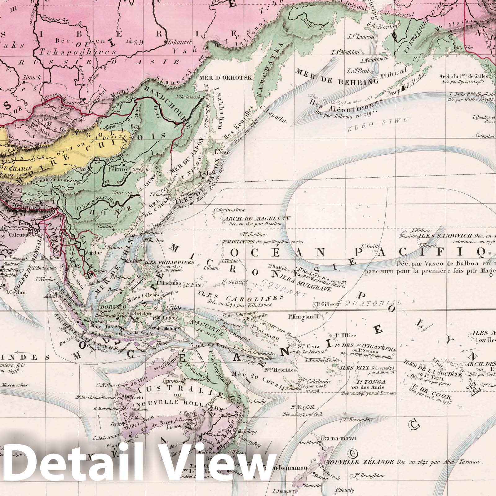 1876 French World Map - Nouveau Planisphere Educational Atlas Print