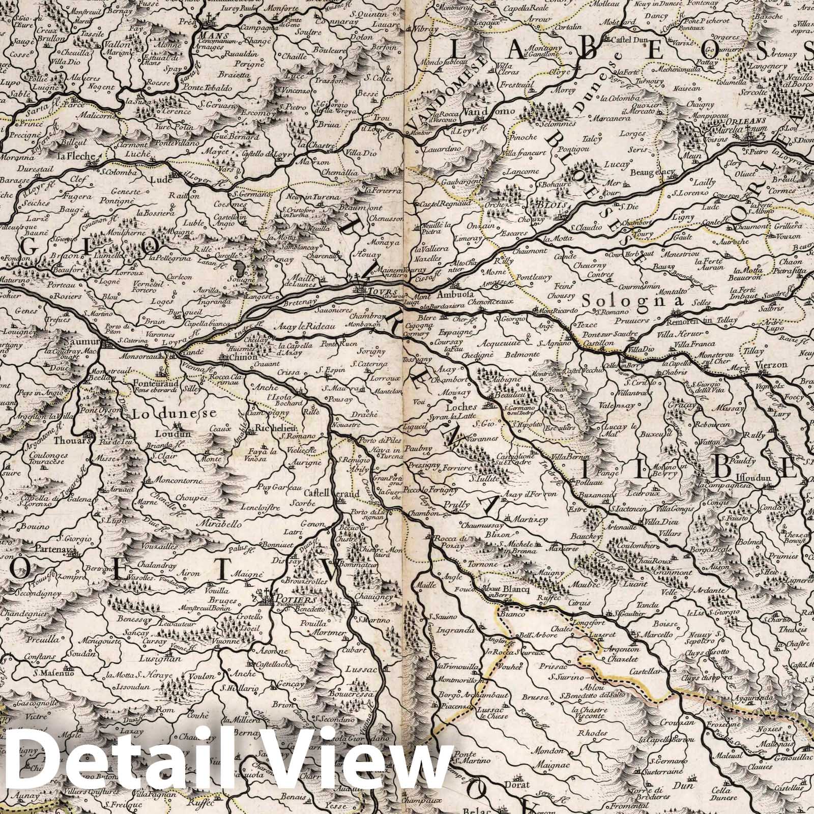 Orleans, France - River Map, 1692 - Historical Map Print