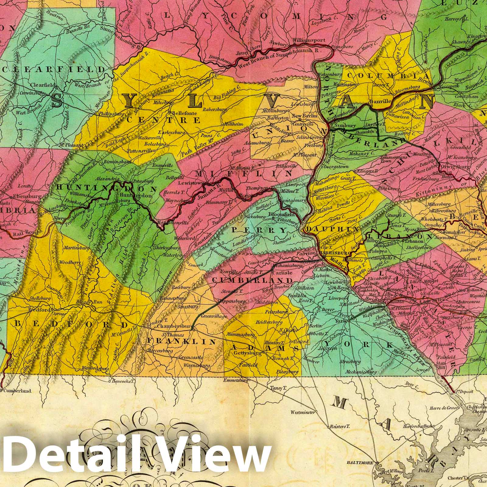 Pennsylvania, New Jersey, and Delaware 1831 Historical Map Print