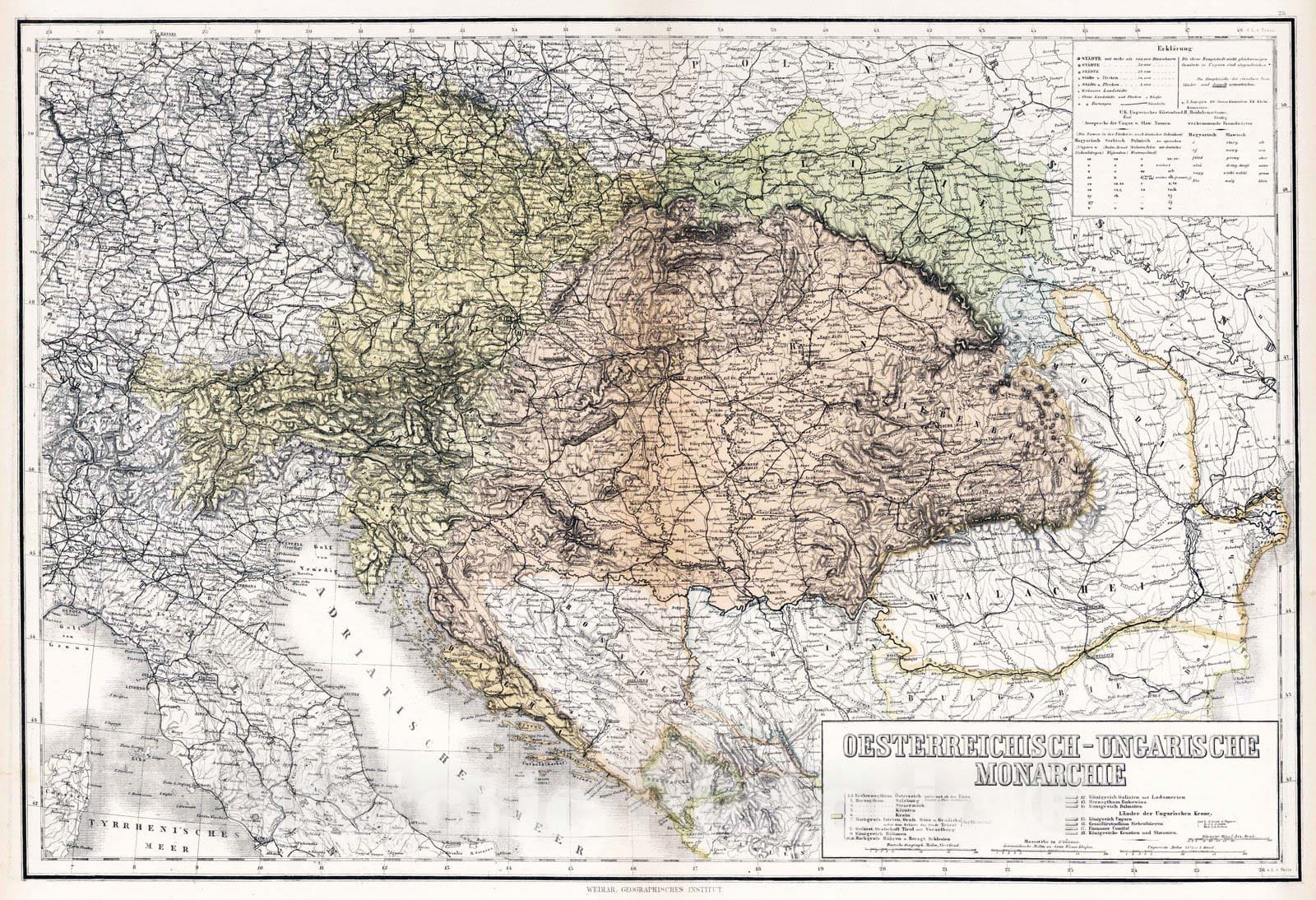 Historic Map : 1886 Austrian-Hungarian Monarchy. - Vintage Wall Art
