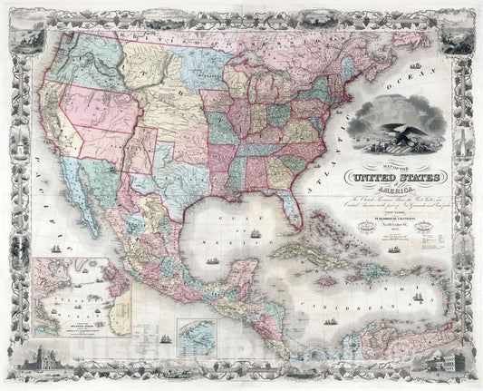 Historic Map : 1852 Composite Map: Map of the United States of America. - Vintage Wall Art